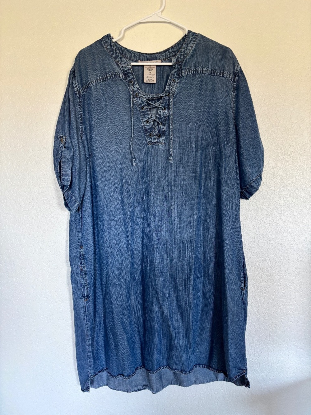 Philosophy Tencel Lace-Up Chambray Shift Dress with Pockets Size XXL